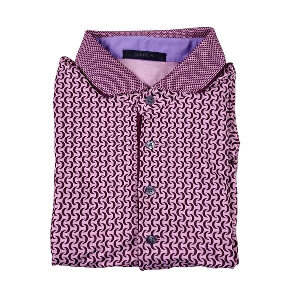 GREYSON Golf Moonshine Short Sleeve Polo Shirt Stretch Pink Maroon Size L NEW - Picture 1 of 12